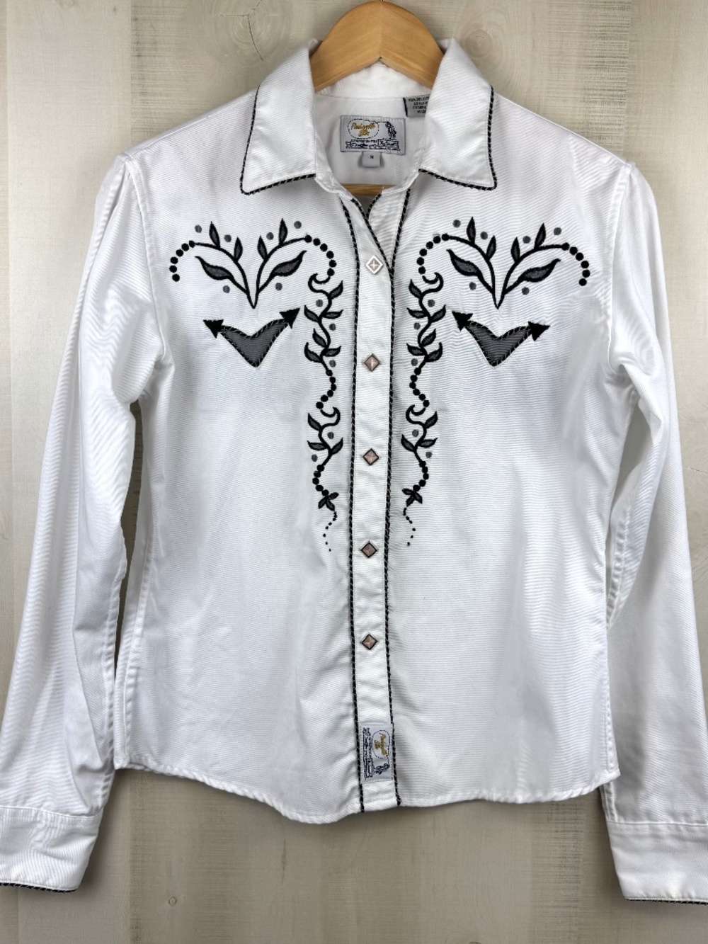 Vintage Panhandle Slim Women’s Embroidered Western Shirt Pearl Snaps Medium FLAW